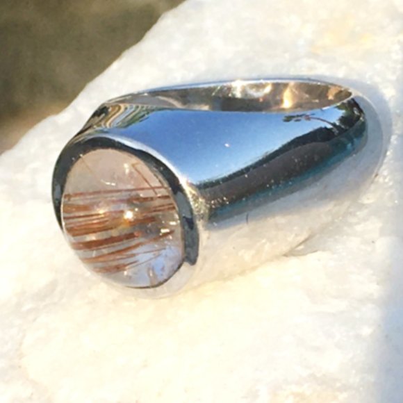 Rutilated Quartz .925 Silver Ring Natural Gemstone Size 5 - Picture 13 of 16
